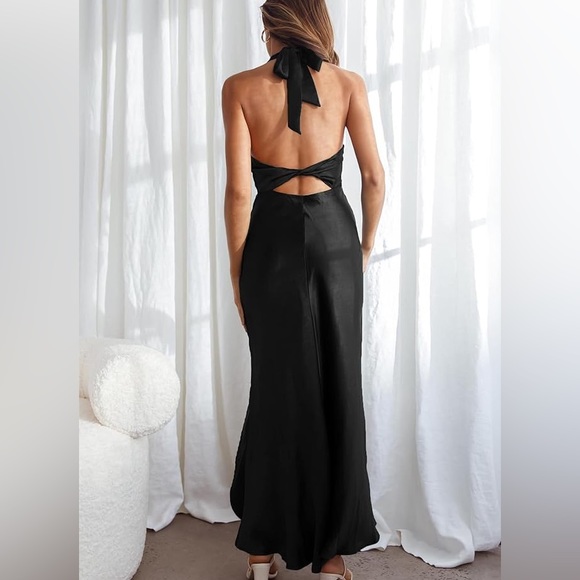 Satin Ruched Halter Maxi Dress - Picture 4 of 10